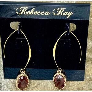 Rebecca Ray Gold-Tone Earrings with Brown Gemstone Drops